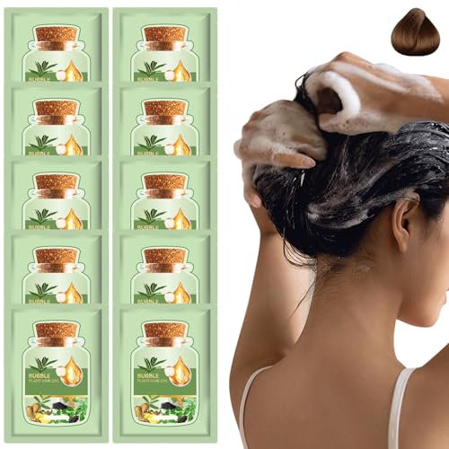 10 tintes naturales para el cabello con herramientas 30 ml champú botánico natural seguro con burbujas y extractos de plantas para mujeres y niñas color castaño.