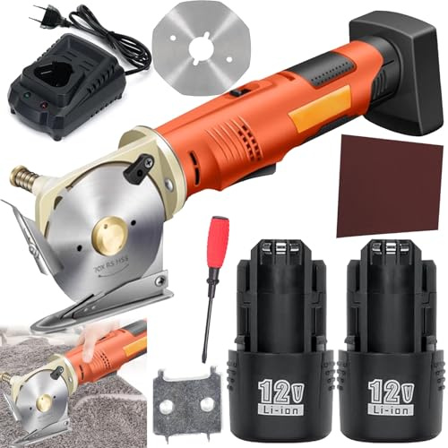 Cortadora Cartón, Cortadora Tela Eléctrica Inalámbrica 2*2000 Mah Batería 12V 240W Tamaño Cuchilla 70 Mm 25 Mm Grosor Máximo Corte Incluye 2 Cuchillas Repuesto (3 En Total) Para Tela Alfombra Y Tela