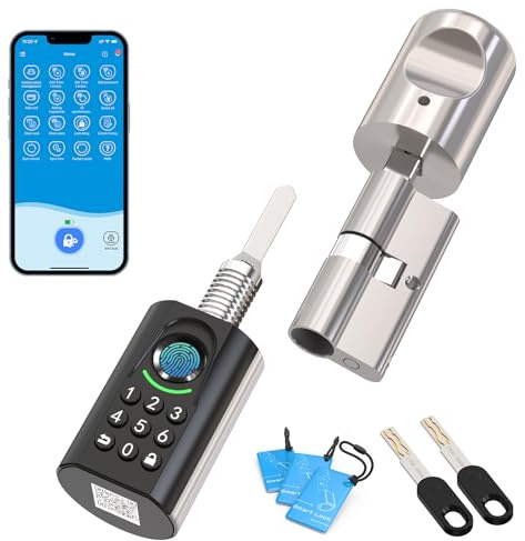 WELOCK Fingerabdruck Passwort Türschloss mit Schlüssel, Elektronisches Türschloss Code mit App und Karte, Elektronische Zahlencode Türschloss Verstellbarer, Smart Lock für 60-90mm EU-Profiltür