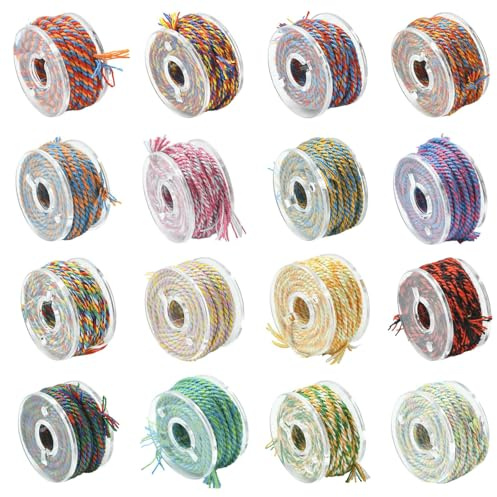 UR URLIFEHALL 16 Rolls Hand Rubbed Cotton Thread 1mm Twisted Cord Colourful String Twine for Crafts DIY Jewellery Making Frendship Bracelets