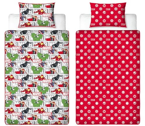 Disney Official Marvel Avengers Single Kids Duvet Cover Set | Reversible 2 Sided Bedding Including Matching Pillow Case | Heroes Design | Single Duvet Cover | Polycotton