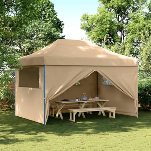 Mokuyary Partytält, vikbart popup med 4 sidodelar, beige, paviljong, trädgårdstält, festtält, trädgårdspaviljong för trädgård, fest, festival, bröllop – B