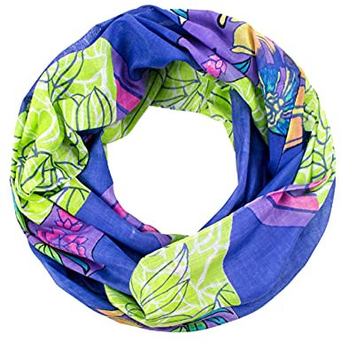 Sunsa Damen Loop Schal. 100% Baumwolle Schlauchschal für Frühlings/Sommer. Dünn Loopschal mit Blumen Design. Tücher und Schals als Frauen Geschenk