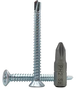 Confezione da 100 viti DIN 7504 P in acciaio zincato da 4,8 x 50 mm, viti autoperforanti per lamiera, (PH) a testa svasata Phillips, autofilettante (100, 4,8 x 50 mm)