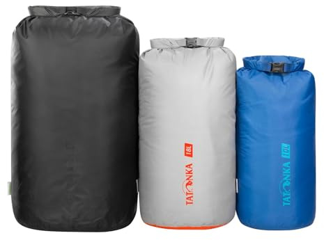 Tatonka Packbeutel Dry Sack Set 3 (10l / 18l / 30l) - DREI wasserdichte Packsäcke mit Rollverschluss und Steckschließe - Aus recyceltem Polyester - 10, 18 und 30 Liter Volumen (verschiedenfarbig)