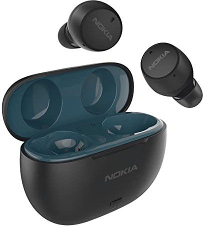 Nokia Micro Earbuds Pro - TWS-521 BK – Angle-Tube True Wireless Headphones with Dual Microphone Noise Cancellation, IPX5, Up to 28 Hours Playtime with Compact Charging Case – Black Blue