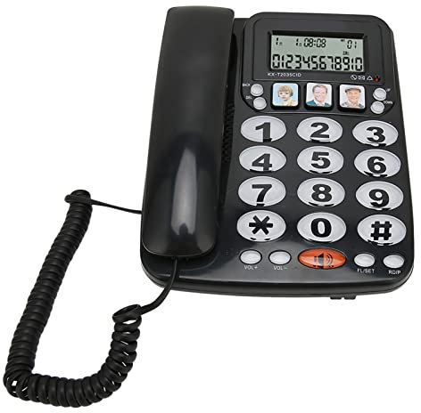 Telefono con Filo da Tavolo, Memorizzazione del Numero ID Chiamante Display LCD Tasti di Scelta Rapida Suoneria Regolabile, con Pulsante Indicatore Telefono Fisso, per Anziani Casa Hotel Ufficio(Nero)