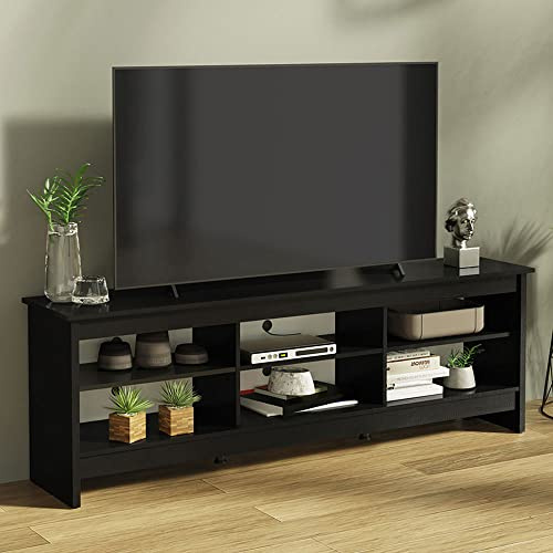 Madesa TV Stand Cabinet with 6 Shelves and Cable Management, TV Table Unit for TVs up to 75 Inches, Wood, 60 H x 36 D x 180 L – Black