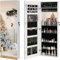 Dripex White Jewelry Organiser Mirror Wardrobe, Wall Mounted & Door Hanging Mirror, Lockable Jewelry Wardrobe with Large Storage