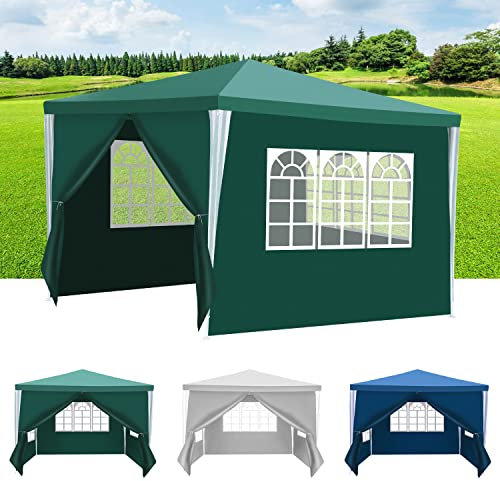 Yakimz Wasserdicht Gartenpavillon, Pavillon,Stabil Winterfest mit 4 Seitenteilen und Fenstern, Garten Partyzelt UV Schutz 50+ für Party, Marktstand, Flohmarkt und Campen, Grün, 3x3m