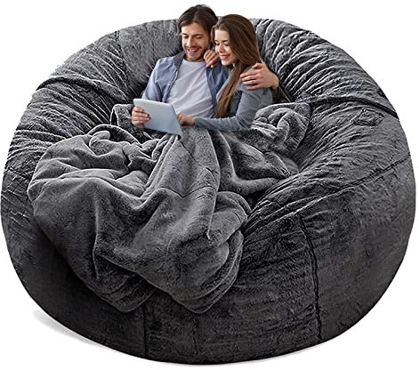 YudouTech Bean Bag Chair Cover Without Filler,Big Round Soft Fluffy PV Velvet Washable Bean Bag Lazy Sofa Bed Cover for Adults,Living Room Bedroom Furniture Outside,5ft dark grey