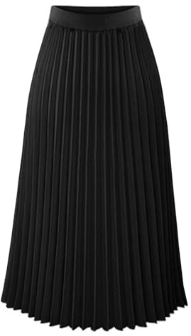 Black Pleated Skirts for Women A Line Skirts Ladies Summer Long Pleated Chiffon Midi Flared High Waisted Swing Work Beach Skirt