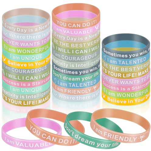 Huiguli 36 Pezzi Braccialetto Motivazionale in Silicone, 20,2cm Braccialetti Bambini Colorati, Braccialetti da Polso Motivazionali per Adolescenti Studenti Collega, Natale Festa Compleanno Regalo