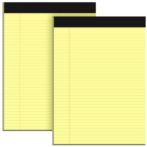 Blocco note A4 legale, confezione da 2 blocchi di carta gialla a righe per lavoro, stampati su entrambi i lati, fogli A4 a righe strette, 30 fogli per blocco note per scuola, casa, ufficio