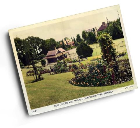 A3 PRINT - Vintage Wales - Rose Garden & Pavilion Cwmdonkin Park Swansea b