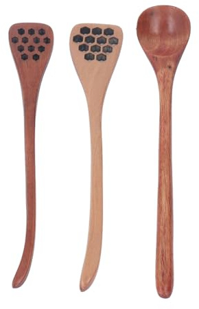 3 ST Honey Dipper Av trä med Unikt Bikakemönster Långt Handtag Blandningsskedar för Kök Hemmakontor Kafé Fest Gynnar Metallomrörare Sked för Att Doppa Honung Lönnsirap