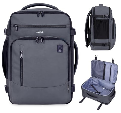 ECOHUB Rucksack 40x20x25 für Ryanair Flugzeug Reiserucksack Handgepäck Gepäck Laptop Daypacks PET-Recycelte Backpack Wasserdichter Unter Sitzplatz 20L Damen Klein,Patentiert(Grau)
