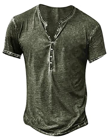 Tee Shirt Homme Col V Chemise Henley Manches Courtes D'Été Sportswear Vintage Boutons Eté T-Shirt Décontractée Musclée Shirts