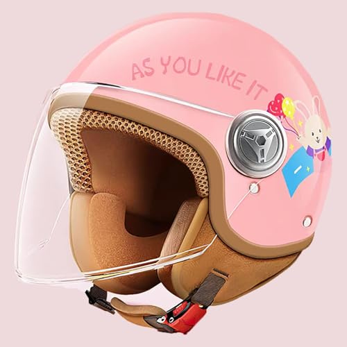 Mezzo Casco Per Bambini Con Visiera Parasole, Casco Da Moto Per Bambini, Casco Da Scooter Certificato ECE 22.06 Per Bambini E Bambine Dai 3 Ai 15 Anni, Taglia Unica E,45-55cm
