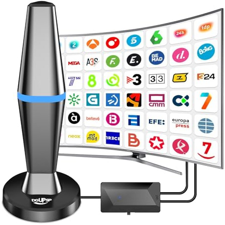 DGUPSP Antena TV Interior Potente 2025, Antene TV portatil con Amplificador + Base Magnética, Compatible con 4K 1080P DTMB DVB-T2 DVB-T TDT - Blue