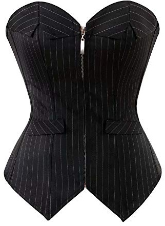 Jutrisujo Corset Femme Top Bustier Sexy Lingerie Bande Fermeture éclair Bureau Gothique Vintage Grande Taille Noir 7XL