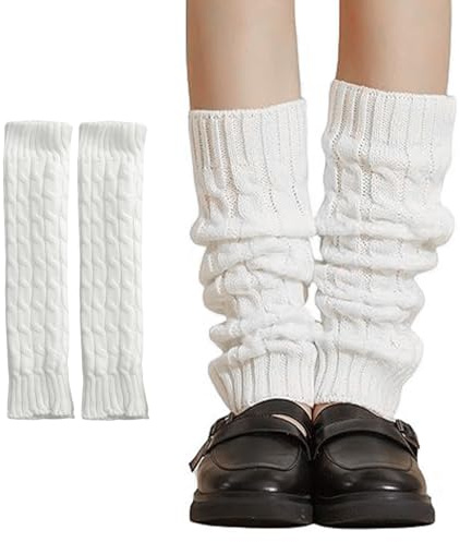 FENGCHUANG Calentadores de Invierno con Forro Polar para Mujer, Calentadores de Piernas Algodón para Botas con Forro Polar para Patinar para uso Diario Otoño e Invierno (Blanco)