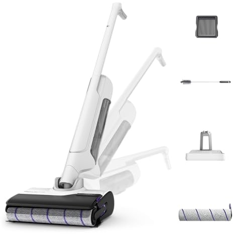 Rowenta X-Clean 10, Aspirateur Laveur sans Fil, Inclinable 180°, Auto-Nettoyage et séchage 65°C, 60min, pour tâches tenaces, Poils d’Animaux YY5785FE, Blanc