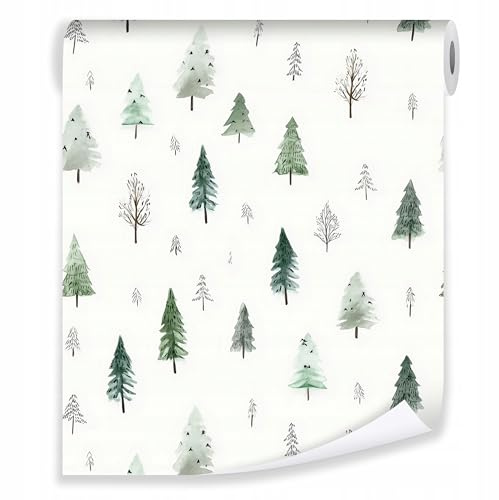WallArena - Carta da parati Alberi 10m - Carta da parati per soggiorno, camera da letto - Carta da parati in tessuto non tessuto - Effetto 3D - incl. colla - Bianco verde