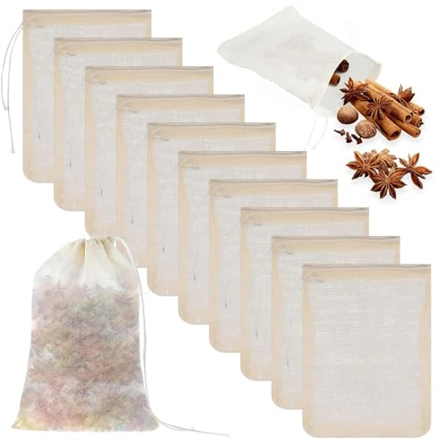 12PCS Spice Bag, Cotton Empty Tea Bags, Reusable Muslin Bags with Drawstring for Cooking, Soaking Medicinal Liquor, Tea Coffee Filter, DIY Carft Spices Storage, Party