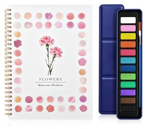 Livre Aquarelle,Kit Aquarelle,Peintureaquarelle + 1 Styloaquarelle(Fleur)