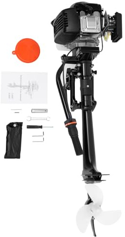 Motore fuoribordo a benzina 4 CV, 4 tempi, 55 cc, motore fuoribordo con CDI e raffreddamento 5500 giri/min, motore per gommone, per motoscafo, pesca, piccola barca da pesca, incluso set di attrezzi