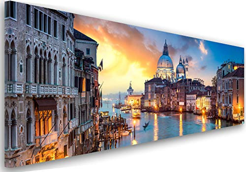 Feeby Leinwand Bilder - Bild Wohnzimmer - Venedig Architektur Sonnenuntergang - 150x50 cm 1tlg - Deko Schlafzimmer Groß - Dekoration Canvas - Gemälde - Modern Wandbilder - Kunstdruck