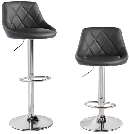 Panana Modern Bar Stools Set, Bar Chairs Breakfast Dining Stools for Kitchen Island Counter, Leatherette Exterior, Adjustable Swivel Gas Lift, Chrome Footrest and Base (Black)