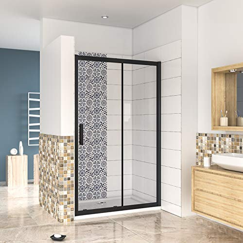 AICA porte de douche noire mat 160x195cm porte de douche avec l'amortisseur porte coulissante en 8mm verre anticalcaire