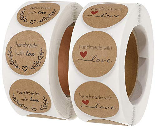 Firtink 1000 Stücke Selbstgemacht mit Liebe Aufkleber Label Handgemachte Aufkleber Label für Backen Geschenktüten Hochzeit Weihnachten