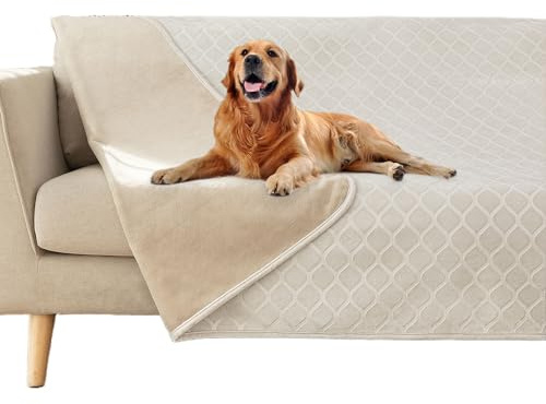fuguitex Vattentät hundfilt sängöverdrag hund kristall sammet marockansk luddig mysig plysch husdjur filt överkast för soffa soffa (102 x 152 cm, krämfärgad + beige)
