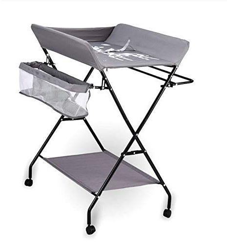 Baby Changing Combination Folding Changing Table with Changing Mat, Safety Belt and Storage Compartments, Space Saving and Stable - Grey