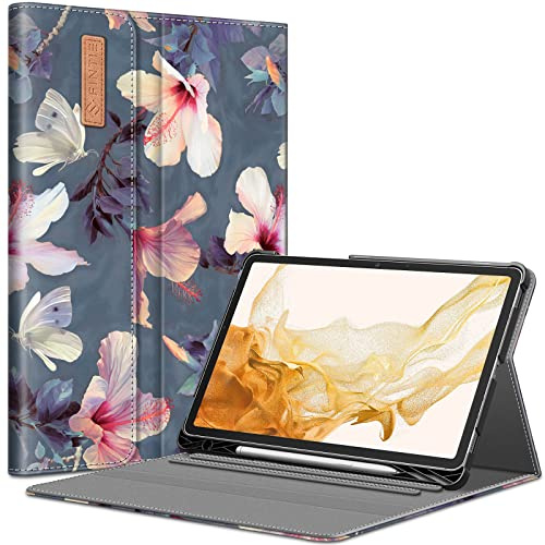 Fintie Hülle für Samsung Galaxy Tab S8 Plus 2022/S7 FE 2021/S7 Plus 2020 12.4 Zoll, Multi-Winkel Betrachtung Folio Schutzhülle mit S Pen Halter Dokumentschlitze Auto Schlaf/Wach, Hibiskus