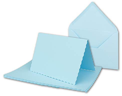 FarbenFroh by GUSTAV NEUSER 25x Faltkarten-Set DIN A6 mit DIN C6 Brief-Umschlägen - wellig gestanzter Rand - Hell-Blau - 10,5 x 14,8 cm - Wellenschnitt Karten-Sets