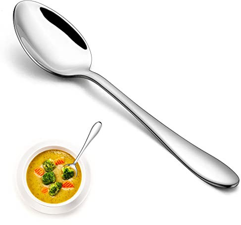 Esslöffel Set, Joyfair 12 Stück Edelstahl Suppenlöffel Tafellöffel Set, 19cm Modernes Groß Löffel, Silber Bestecklöffel für Zuhause/Party/Restaurant, Hochglanzpoliert & Spülmaschinenfest