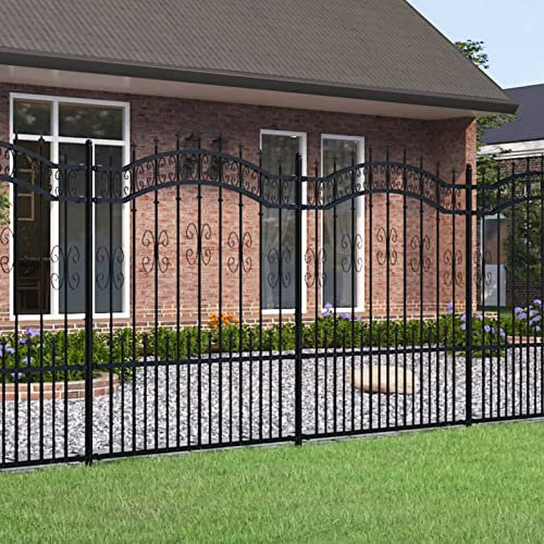 Yolola Metallzaun Gartenzaun mit Speerspitzen Schmuckzaun Zaun Zaunelemente Stahlzaun Gitterzaun Zaunfeld Tor Stahl 240 x 190 cm Schwarz
