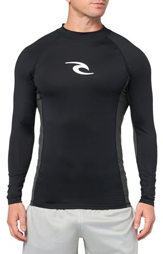 RIP CURL Mens Waves UPF Performance Long Sleeve Rash Vest Top - Black - UV Sun Protection and SPF Properties