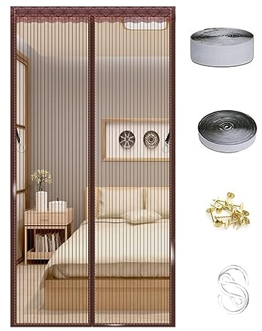 DarkSwan Personalizar Mosquiteras para Puertas, Mosquitera Marrón Magnetica, Cortina Exterior Sellado Arriba a Abajo Automáticamente, Mosquitera Corredera
