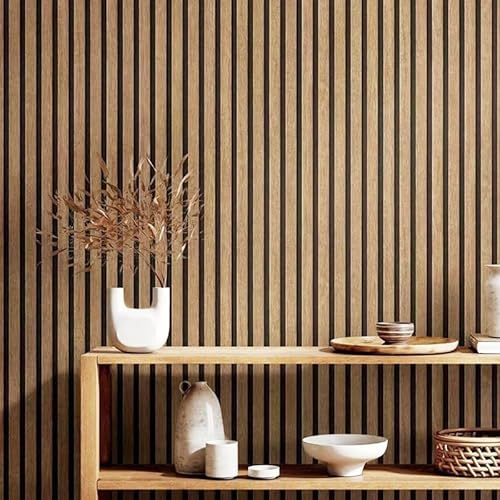 Camiraft Light Oak Wood Slats Wallpaper Natural Wooden Slats Panelled Wallpaper 1 Roll Wooden Slat Wallpaper Wood Effect Modern Realism Contemporary Feature Wall,9.5 * 0.53M