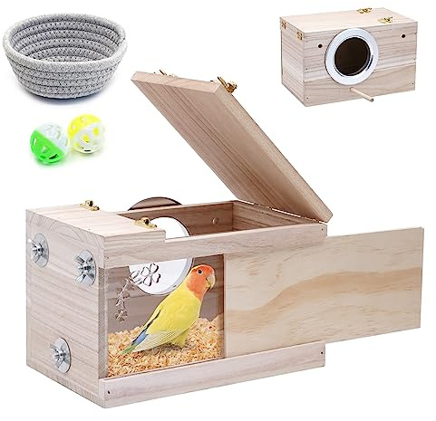 BREUAILY Nichoir transparent perruche avec perchoir en bois et fenêtre de visualisation