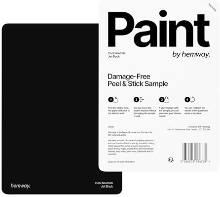 Hemway - Peel & Stick Sample for Our Exterior Paint - Jet Black | A5 Damage-Free, Accurate Colour Swatch | Test Our Matt Finishes for Exterior Decor | Easy to use and eco-friendly