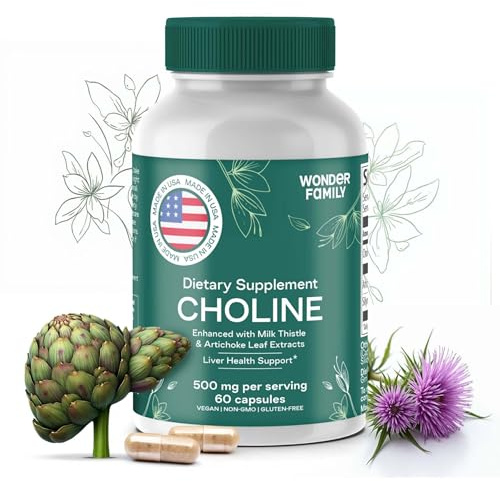 Choline Bitartrate 500MG - Premium Choline Supplements - Liver Support Supplement & Gallbladder Supplements - Colina Suplemento 500 mg Orgánica - Brain Vitamin for Memory and Focus - 60 Choline Caps