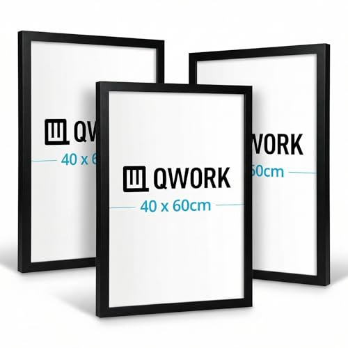QWORK® Set di 3 cornici nere 40x60 cm in MDF e vetro acrilico, nere, per decorazione da tavolo e da parete