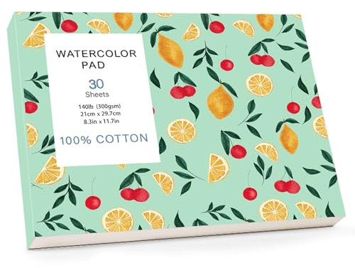 A4 Aquarellpapier, 30 Blatt Watercolor Paper 140 lb/300 GSM Zeichenkarton Aquarell Block für Künstler Studenten Kunstmalerei Zeichnen