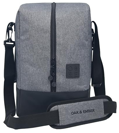 Oak & Ember Beverage Bag 4 Bottle Carrier with Hard Divider – Water-Resistant Base, Shoulder Strap & Handles – Travel Bag for Whisky, Gin, Wine & Spirits